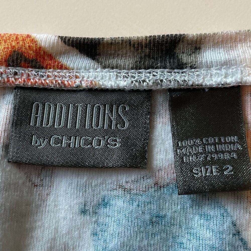 Chico’s Additions 100% Cotton Top Sz Large V-Neck Abstract Colorful Artsy Boho - Picture 2 of 8